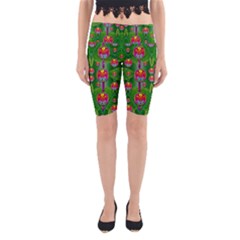 Orchid Forest Filled Of Big Flowers And Chevron Yoga Cropped Leggings