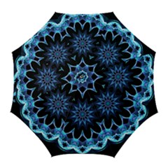 Crystal Star, Abstract Glowing Blue Mandala Golf Umbrellas by DianeClancy