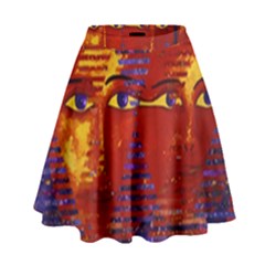 Conundrum Iii, Abstract Purple & Orange Goddess High Waist Skirt by DianeClancy