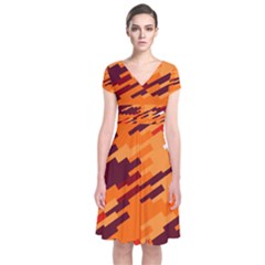 Brown Orange Shapes                   Short Sleeve Front Wrap Dress