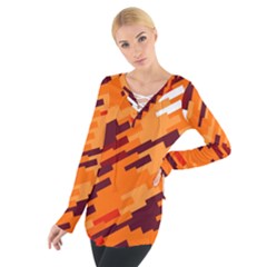 Brown Orange Shapes                                                     Women s Tie Up Tee