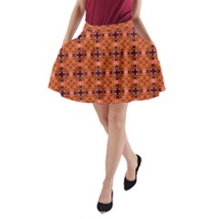 Peach Purple Abstract Moroccan Lattice Quilt A-line Pocket Skirt by DianeClancy