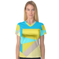 Blue Yellow Shapes                                                        Women s V-neck Sport Mesh Tee