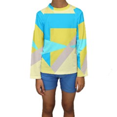 Blue Yellow Shapes                                                         Kid s Long Sleeve Swimwear