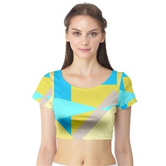 Blue Yellow Shapes                                                        Short Sleeve Crop Top