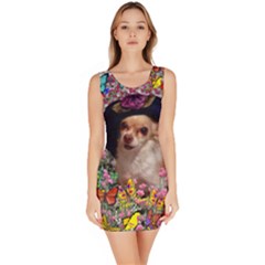 Chi Chi In Butterflies, Chihuahua Dog In Cute Hat Sleeveless Bodycon Dress by DianeClancy