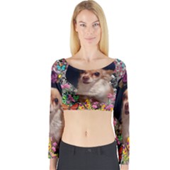 Chi Chi In Butterflies, Chihuahua Dog In Cute Hat Long Sleeve Crop Top by DianeClancy