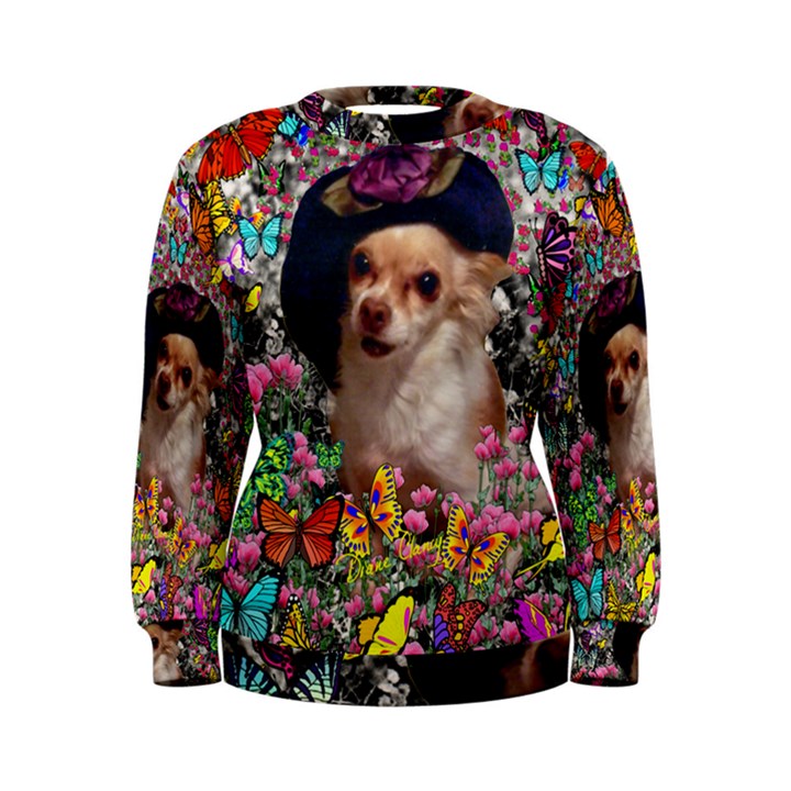 Chi Chi In Butterflies, Chihuahua Dog In Cute Hat Women s Sweatshirt