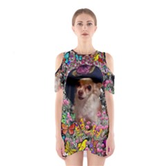 Chi Chi In Butterflies, Chihuahua Dog In Cute Hat Cutout Shoulder Dress by DianeClancy