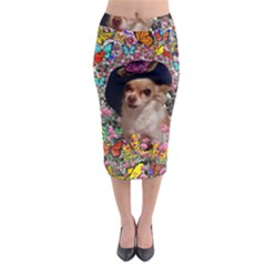 Chi Chi In Butterflies, Chihuahua Dog In Cute Hat Midi Pencil Skirt by DianeClancy