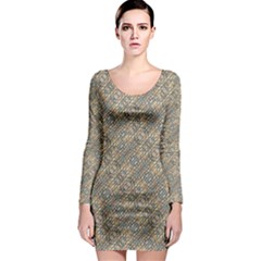 Cobblestone Geometric Texture Long Sleeve Bodycon Dress