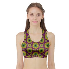 Sunroses Mixed With Stars In A Moonlight Serenade Women s Sports Bra With Border by pepitasart