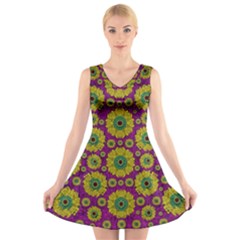 Sunroses Mixed With Stars In A Moonlight Serenade V-neck Sleeveless Skater Dress by pepitasart