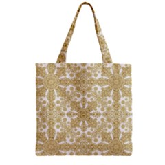 Golden Floral Boho Chic Zipper Grocery Tote Bag