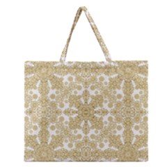 Golden Floral Boho Chic Zipper Large Tote Bag