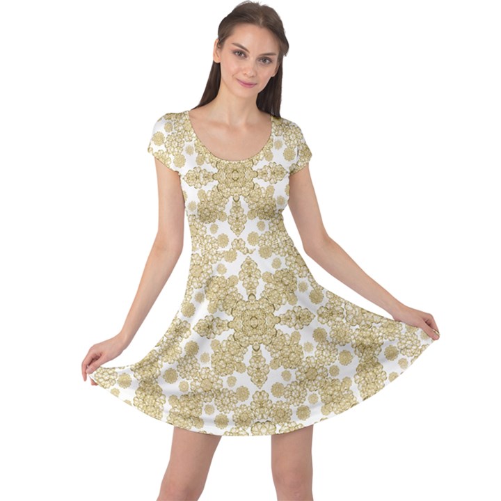 Golden Floral Boho Chic Cap Sleeve Dresses