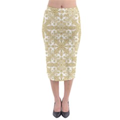 Golden Floral Boho Chic Midi Pencil Skirt