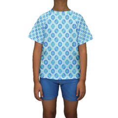 Pastel Turquoise Blue Retro Circles Kid s Short Sleeve Swimwear