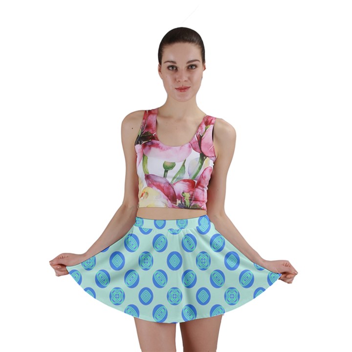 Pastel Turquoise Blue Retro Circles Mini Skirt