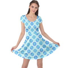 Pastel Turquoise Blue Retro Circles Cap Sleeve Dresses by BrightVibesDesign