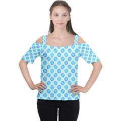 Pastel Turquoise Blue Retro Circles Women s Cutout Shoulder Tee