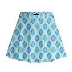 Pastel Turquoise Blue Retro Circles Mini Flare Skirt