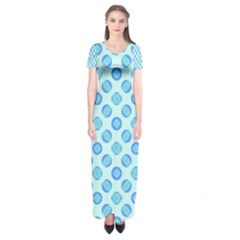 Pastel Turquoise Blue Retro Circles Short Sleeve Maxi Dress by BrightVibesDesign