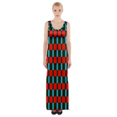 Black Red Rectangles Pattern                                                          Maxi Thigh Split Dress