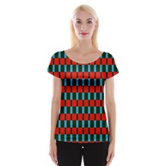 Black Red Rectangles Pattern                                                          Women s Cap Sleeve Top