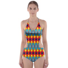 Rhombus And Other Shapes Pattern                                                            Cut-out One Piece Swimsuit