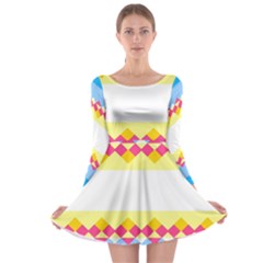 Rhombus And Stripes                                                             Long Sleeve Skater Dress