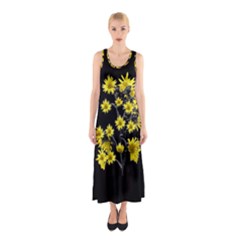 Sunflowers Over Black Sleeveless Maxi Dress