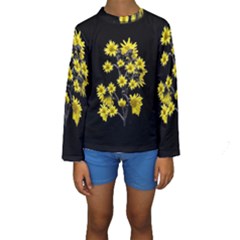 Sunflowers Over Black Kid s Long Sleeve Swimwear