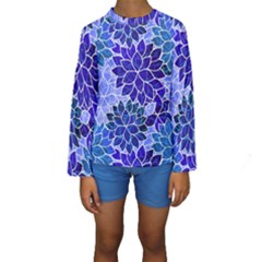 Azurite Blue Flowers Kid s Long Sleeve Swimwear