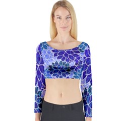 Azurite Blue Flowers Long Sleeve Crop Top