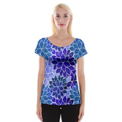 Azurite Blue Flowers Women s Cap Sleeve Top