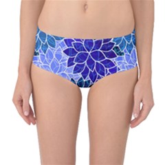 Azurite Blue Flowers Mid-waist Bikini Bottoms