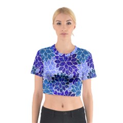 Azurite Blue Flowers Cotton Crop Top