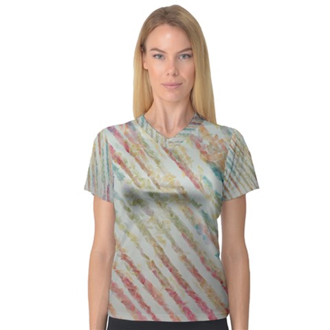 Diagonal Stripes Painting                                                               Women s V-neck Sport Mesh Tee by LalyLauraFLM