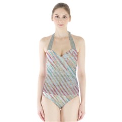 Diagonal Stripes Painting                                                               Women s Halter One Piece Swimsuit