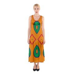 Rhombus And Leaves                                                                Full Print Maxi Dress