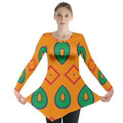 Rhombus And Leaves                                                                Long Sleeve Tunic