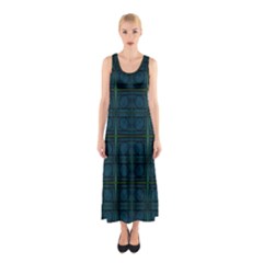 Dark Blue Teal Mod Circles Sleeveless Maxi Dress