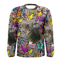 Emma In Butterflies I, Gray Tabby Kitten Men s Long Sleeve Tee by DianeClancy