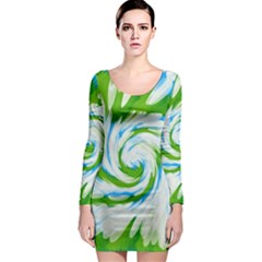 Tie Dye Green Blue Abstract Swirl Long Sleeve Bodycon Dress