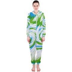 Tie Dye Green Blue Abstract Swirl Hooded Jumpsuit (ladies)  by BrightVibesDesign