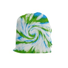 Tie Dye Green Blue Abstract Swirl Drawstring Pouches (large)  by BrightVibesDesign