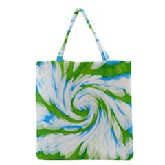 Tie Dye Green Blue Abstract Swirl Grocery Tote Bag by BrightVibesDesign