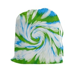 Tie Dye Green Blue Abstract Swirl Drawstring Pouches (xxl) by BrightVibesDesign