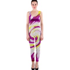 Tie Dye Pink Yellow Swirl Abstract Onepiece Catsuit by BrightVibesDesign